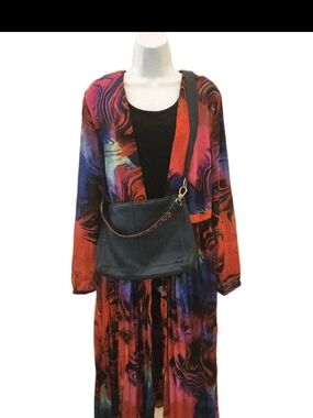 The Sak Camilla Navy Blue Pebbled Leather Convertible Crossbody Bag Purse